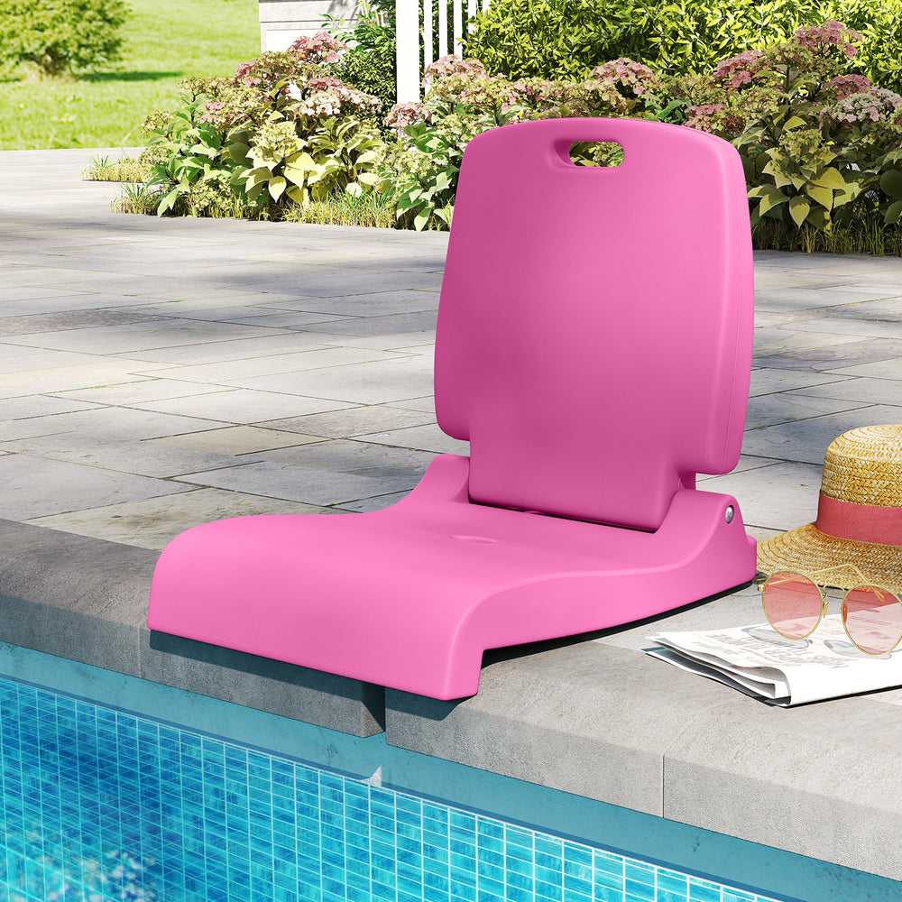 Pink foldable outdoor pool chair with back support, made from waterproof PE material, ideal for poolside relaxation.