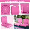 Pink foldable outdoor pool chair with back support, featuring a non-slip base and drainage holes for poolside use.