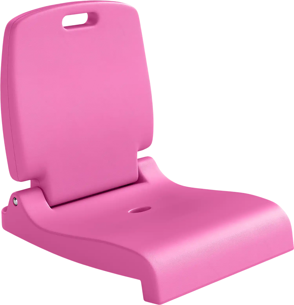 Pink foldable outdoor pool chair with back support and handle, made from waterproof PE material for versatile use.