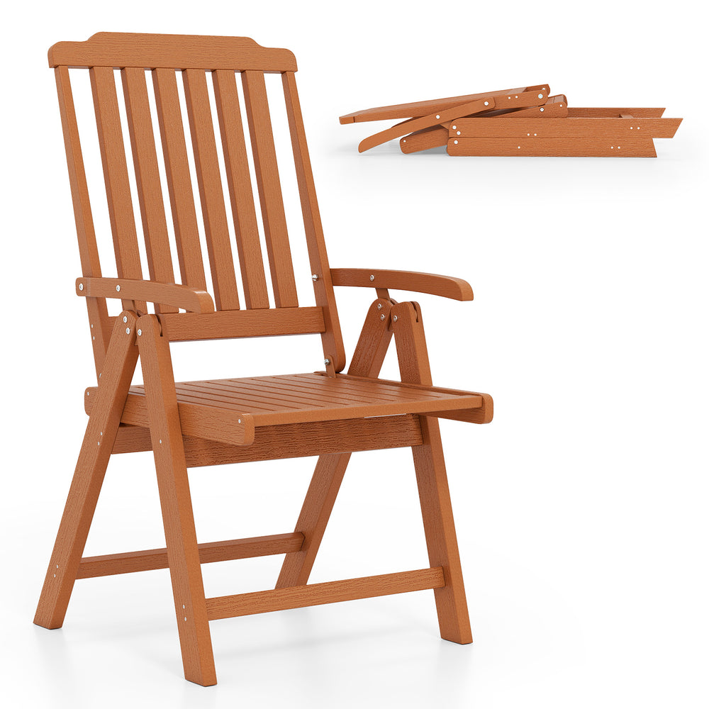 Foldable Patio Chair All-Weather HDPE Outdoor Dining Chair with Armrest-Brown - Gallery View 1 of 9