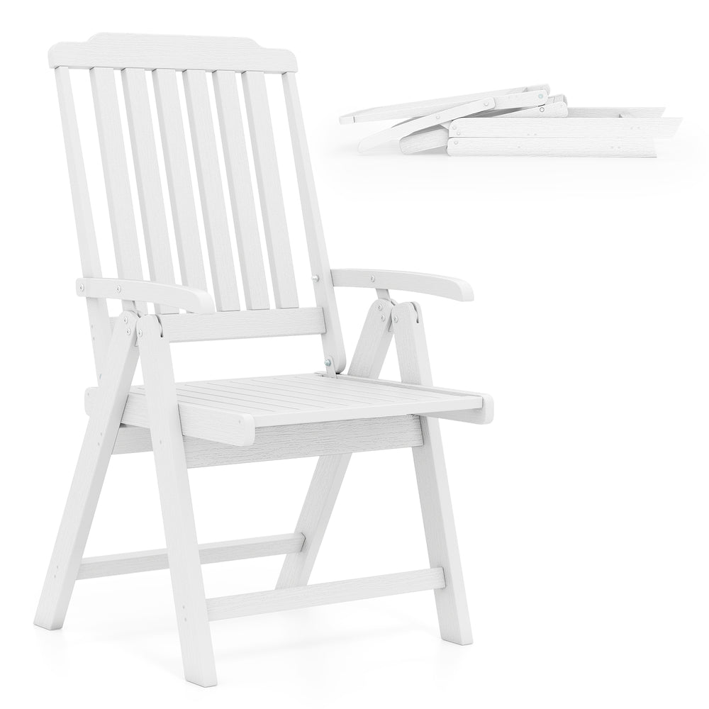 Foldable Patio Chair All-Weather HDPE Outdoor Dining Chair with Armrest-White - Gallery View 1 of 9