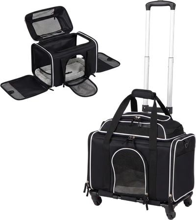 Costway Airline Approved Foldable Rolling Pet Carrier w/ Wheels for Cat Dog 53209023 New