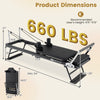 Foldable Pilates reformer machine in black, dimensions 77.5" x 21.5", supports up to 660 lbs for home gym workouts.