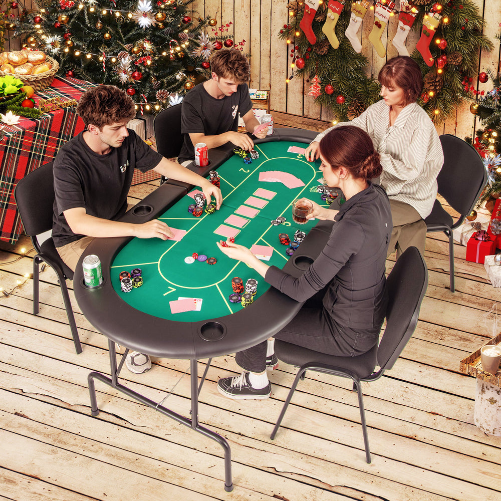 72 x 36 x 30.5 Inch Foldable Poker Table with 8 Cup Holders-Green - Gallery View 1 of 10