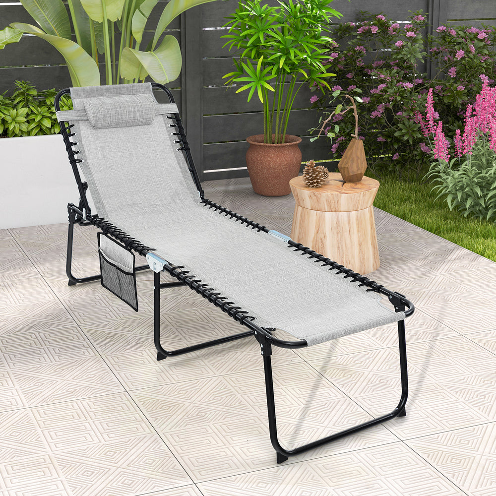 Foldable Recline Lounge Chair with Adjustable Backrest and Footrest-Gray - Gallery View 1 of 9