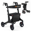 Side view of the foldable rollator walker in black, showcasing its lightweight carbon fiber frame and spacious storage.