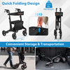 Foldable rollator walker in black with quick folding design, ideal for seniors' transportation and storage convenience.