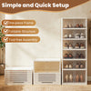Foldable shoe rack organizer with 6 tiers for 12 pairs of shoes, featuring a collapsible design and see-through doors.