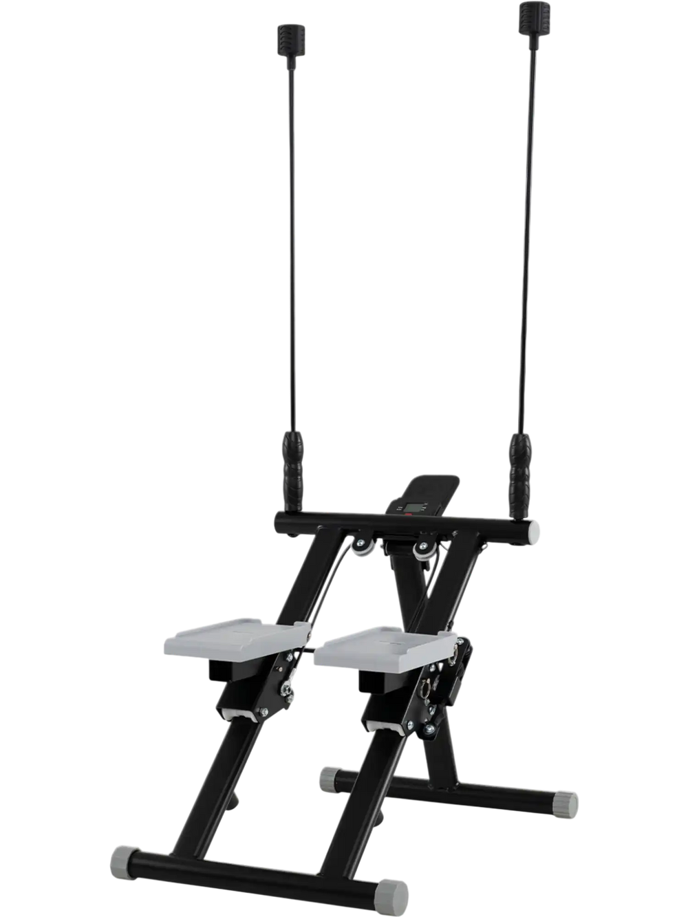 Foldable stair stepper in black with detachable handlebar, designed for efficient home workouts and compact storage.