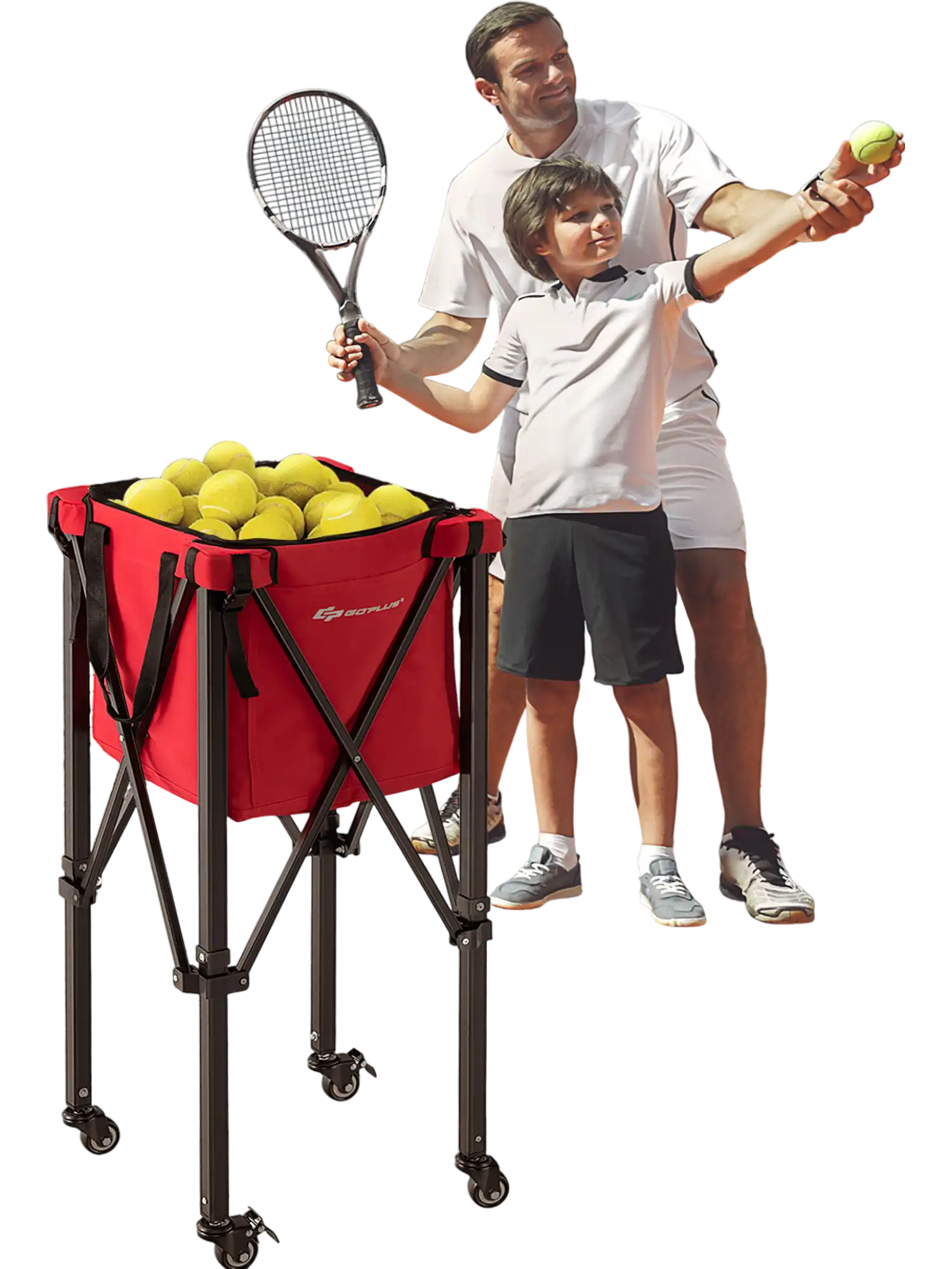 Costway Foldable Tennis Ball Teaching Cart w/ Wheels Removable Bag Red 43728651 New
