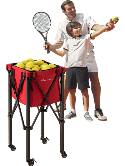 Costway Foldable Tennis Ball Teaching Cart w/ Wheels Removable Bag Red 43728651 New