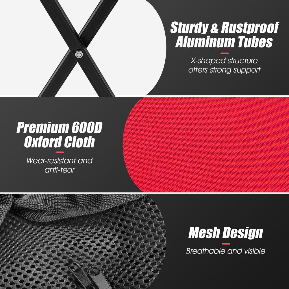 Close-up of the breathable mesh design of the red lightweight foldable tennis ball cart, featuring rustproof aluminum.