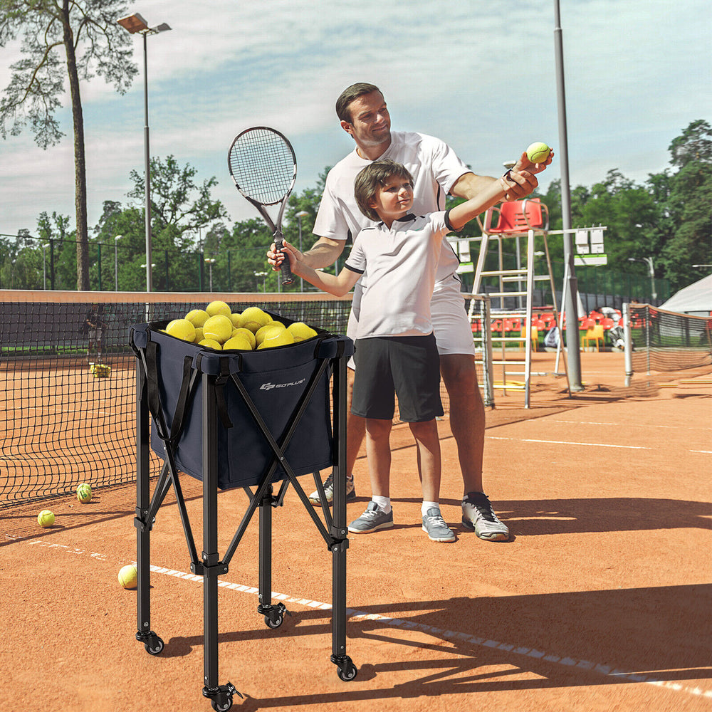Lightweight Foldable Tennis Ball Teaching Cart with Wheels and Removable Bag-Blue - Gallery View 1 of 10