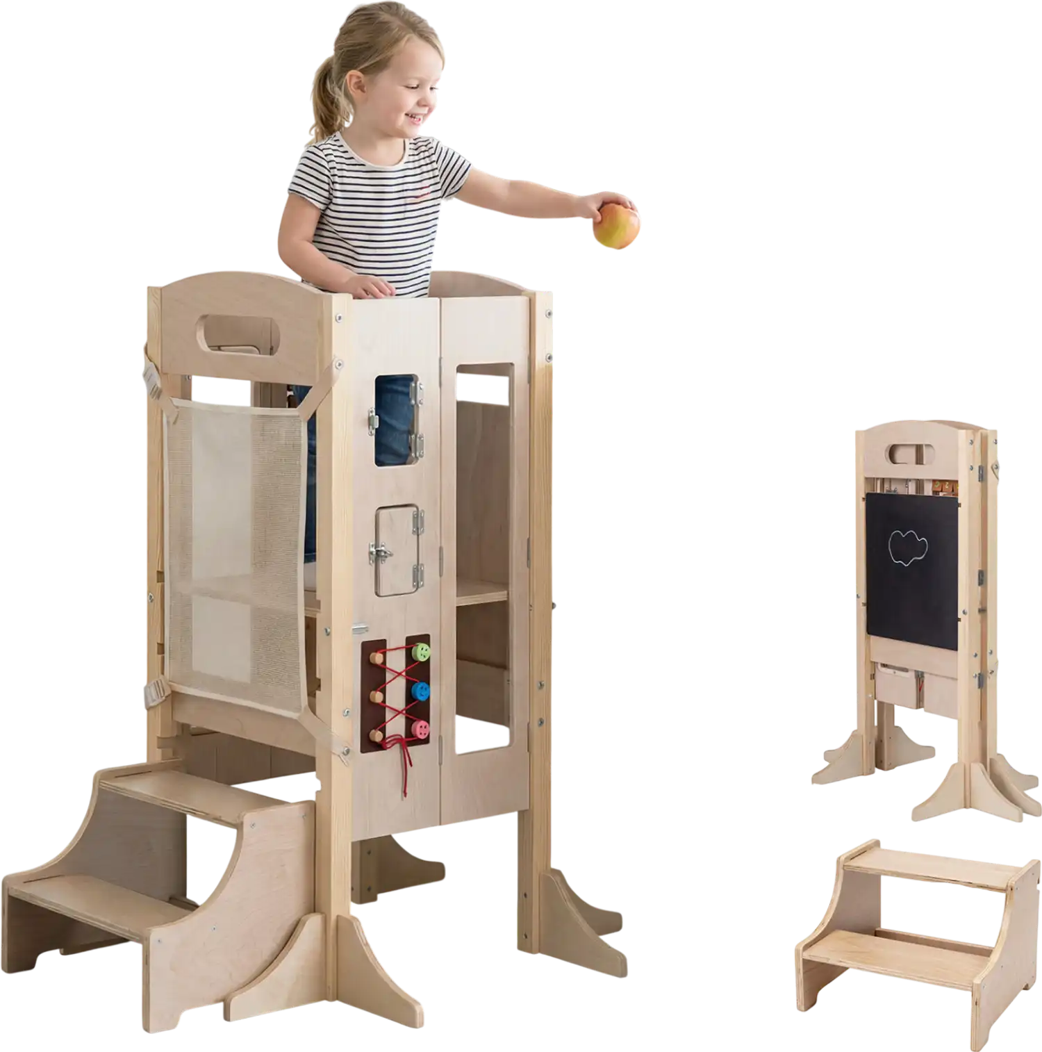 Costway Foldable Wooden Toddler Kitchen Standing Tower 2-Step Stool 40069682 New