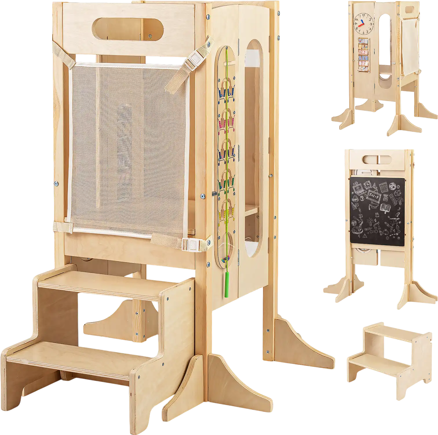 Costway Foldable Toddler Tower 2-Step Stool Safety Net 23684512 New