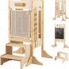 Foldable Toddler Tower with 2-Step Stool and Safety Net for 3+ Years Old