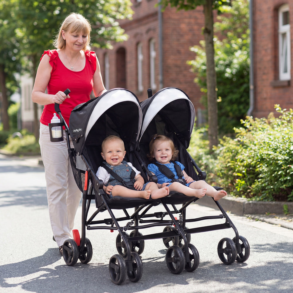 Foldable Twin Baby Double Stroller Ultralight Umbrella Kids Stroller-Black - Gallery View 1 of 10