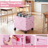 Foldable pink utility cart with 4 wheels, adjustable handle, and side doors for easy access to books and essentials.