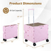 Foldable pink utility cart with 20-gal capacity, adjustable handle, and 4 wheels for easy transport and storage.