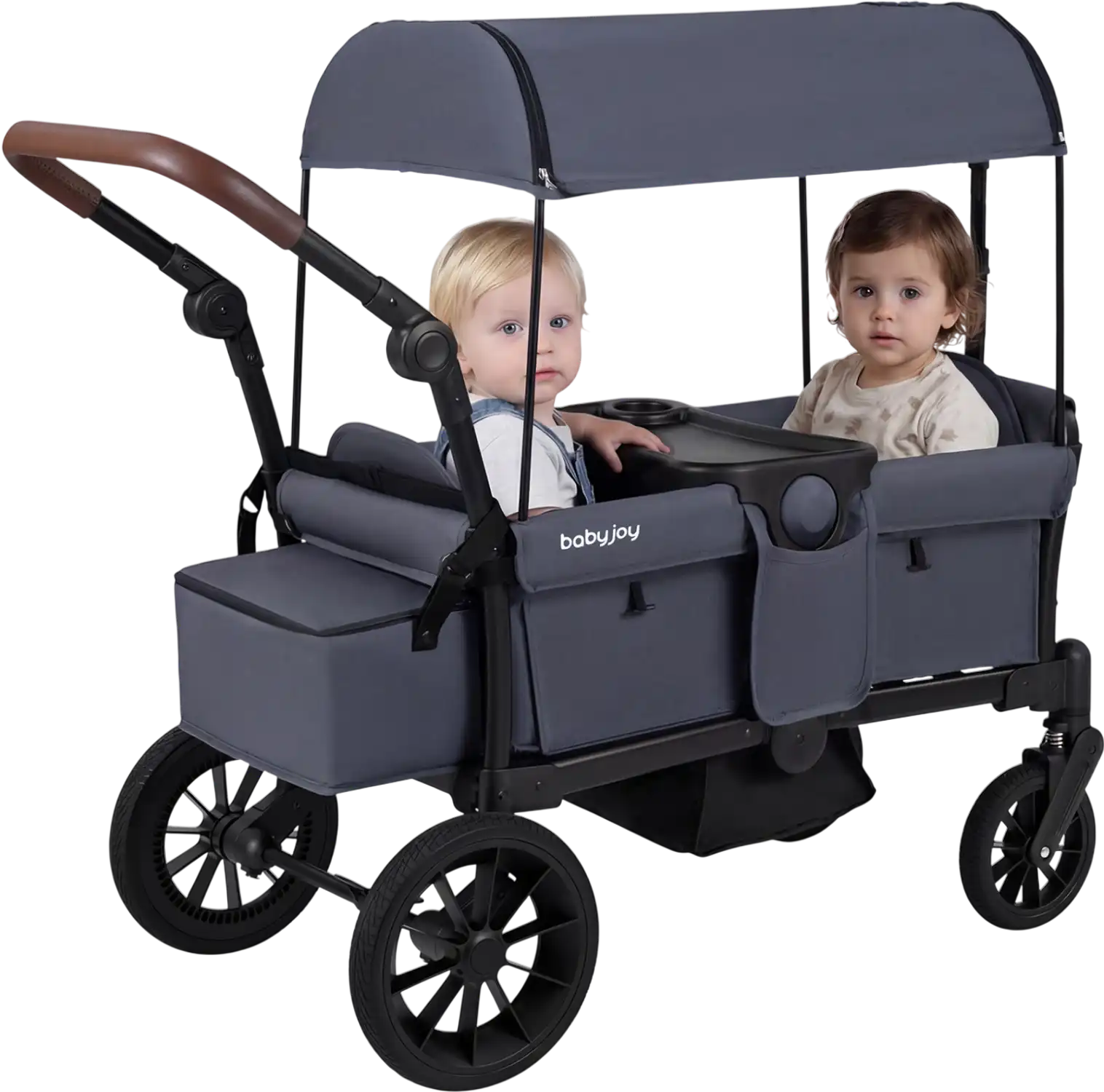 Costway Foldable 2-Kid Double Seater Wagon Stroller w/ Removable Canopy 68908532 New
