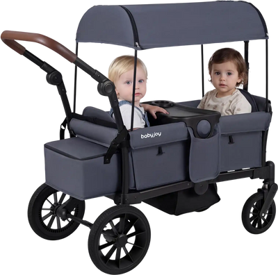 Costway Foldable 2-Kid Double Seater Wagon Stroller w/ Removable Canopy 68908532 New
