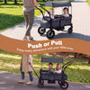 Foldable gray wagon stroller for 2 kids with breathable mesh windows and adjustable canopy for comfort and visibility.
