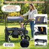 Foldable gray wagon stroller for 2 kids with removable canopy, breathable mesh sides, and adjustable pull handle for.