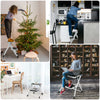 Folding 2 step ladder with anti-slip pedals, shown in various uses for home tasks and compact storage.