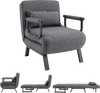 Convertible gray armchair with 6-position adjustable backrest, soft pillow, and sturdy metal frame for versatile use.