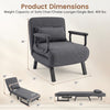 Gray folding armchair with 6-position adjustable backrest, thick cushion, and removable pillow cover for versatile comfort.