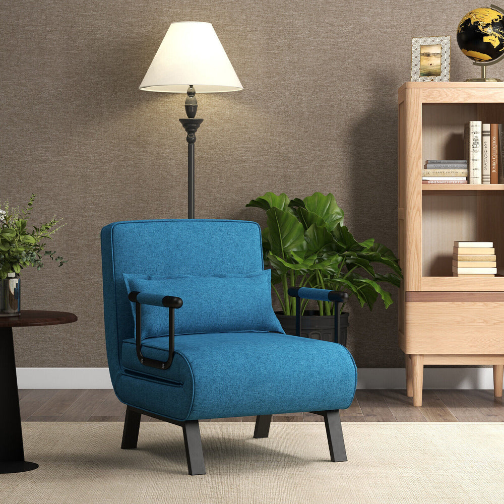 Folding 6 Position Convertible Sleeper Bed Armchair Lounge Couch with Pillow-Blue - Gallery View 1 of 10