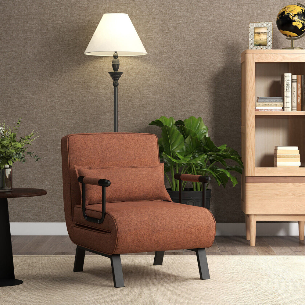 Folding 6 Position Convertible Sleeper Bed Armchair Lounge Couch with Pillow-Brown - Gallery View 1 of 10