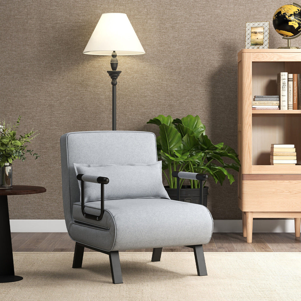 Folding 6 Position Convertible Sleeper Bed Armchair Lounge Couch with Pillow-Light Gray - Gallery View 1 of 10