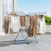 Folding aluminum clothes drying rack with 2 side wings, offering 60 ft drying capacity for indoor and outdoor use.