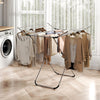 Folding aluminum clothes drying rack with 2 side wings, offering 60 ft drying capacity, ideal for indoor or outdoor use.