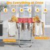 Folding aluminum clothes drying rack with 60 ft capacity and 2 side wings, ideal for indoor and outdoor use.