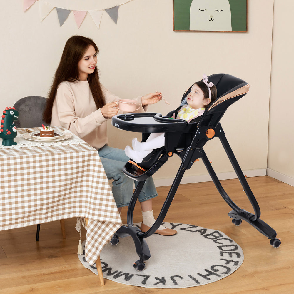Folding Baby Dining High Chair with Adjustable Height and Recline-Black - Gallery View 1 of 10