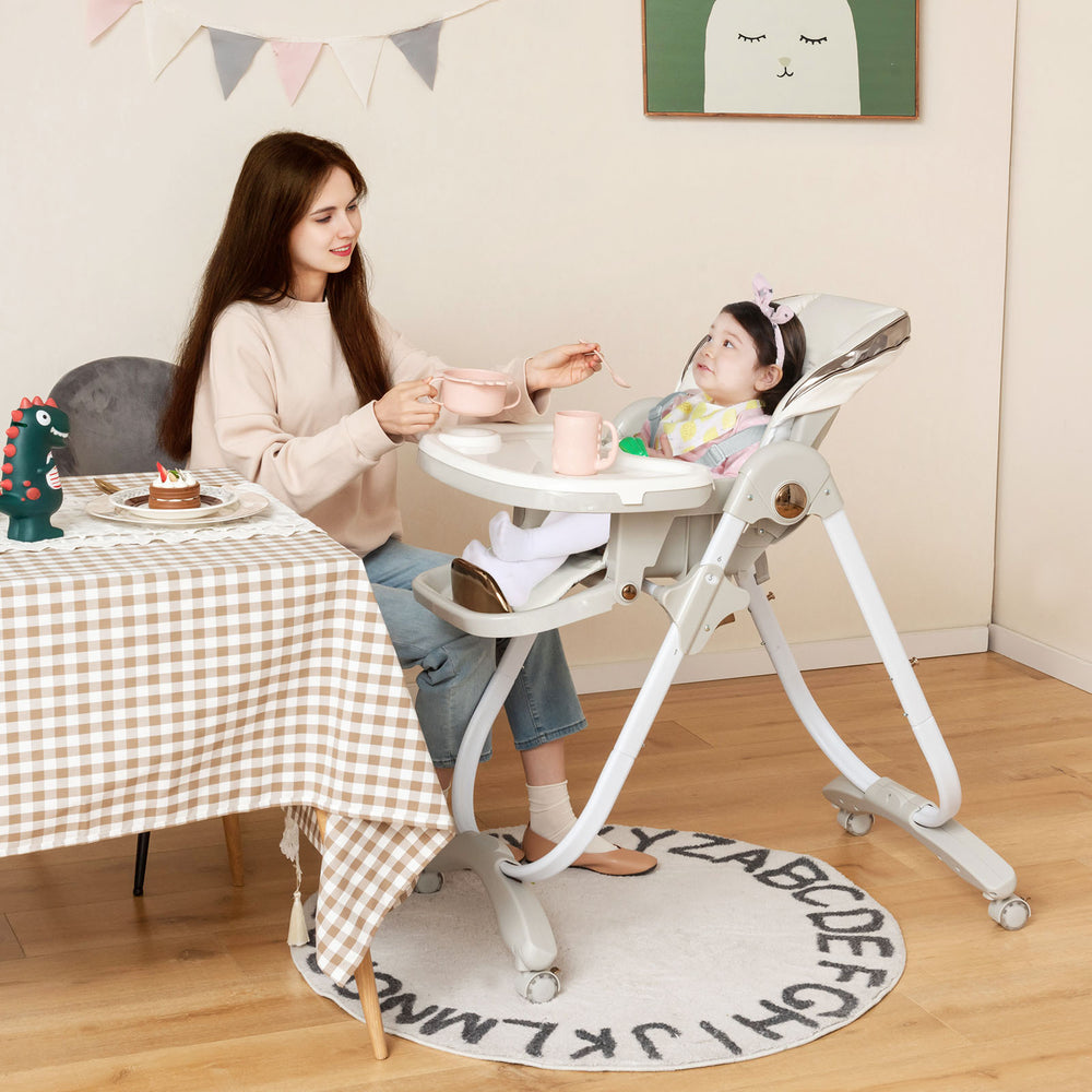 Folding Baby Dining High Chair with Adjustable Height and Recline-Gray - Gallery View 1 of 10