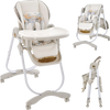 Folding baby dining high chair in gray with adjustable height, recline, and removable trays for easy cleaning and.