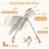 Folding baby dining high chair in gray with adjustable height, recline, and removable trays for versatile use.