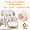 Folding baby dining high chair with adjustable height, waterproof PU leather surface, and removable double-layer.