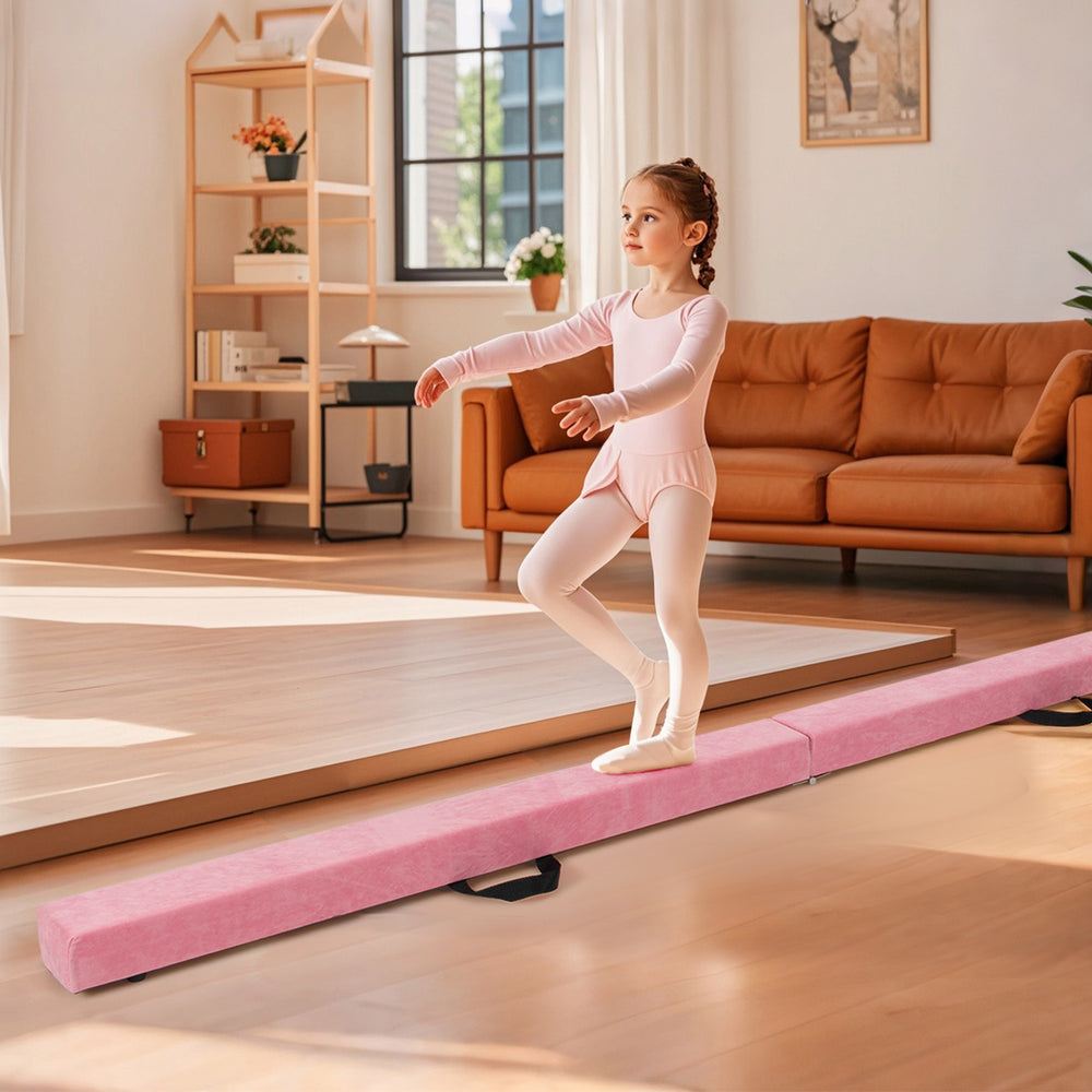 Folding Balance Beam with Solid Wood Base and Anti-slip Bottom-Light Pink - Gallery View 1 of 11