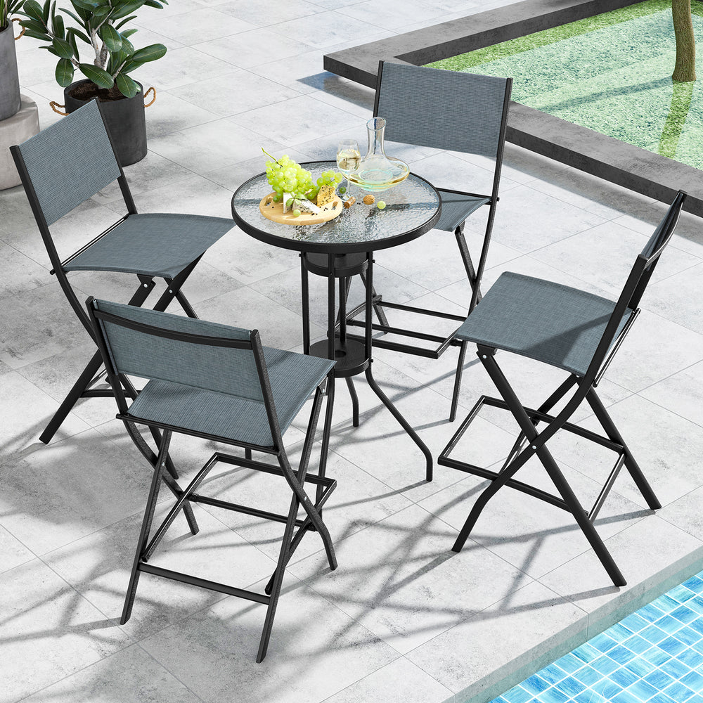 Outdoor Folding Bar Height Stool Set of 4 with Metal Frame and Footrest-Blue - Gallery View 1 of 8