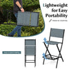 Folding bar stool set of 2 in blue with backrest and footrest, showcasing lightweight design for easy portability.