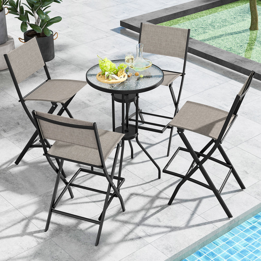 Folding Bar Stools Set of 2 Backrest Humanized Footrest-Coffee - Gallery View 1 of 8