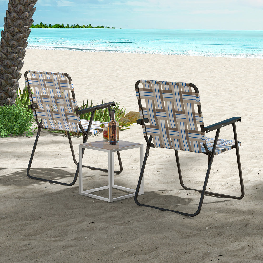 2 Pieces Folding Beach Chair Camping Lawn Webbing Chair-Cofee - Gallery View 1 of 10