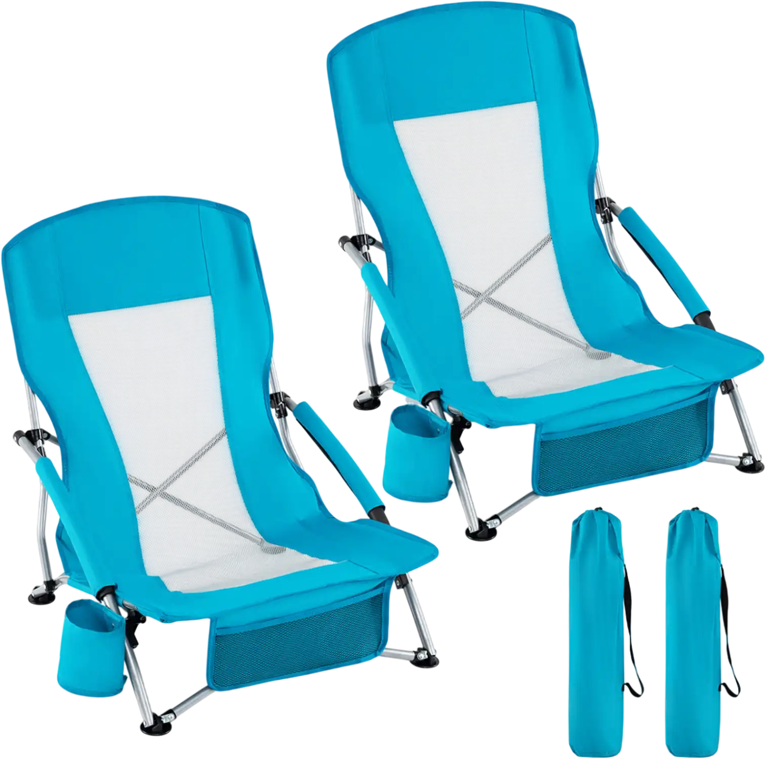 Costway Folding Beach Chairs Set of 2 Portable Lightweight Low Seat w/ Padded Armrests 56592930 New
