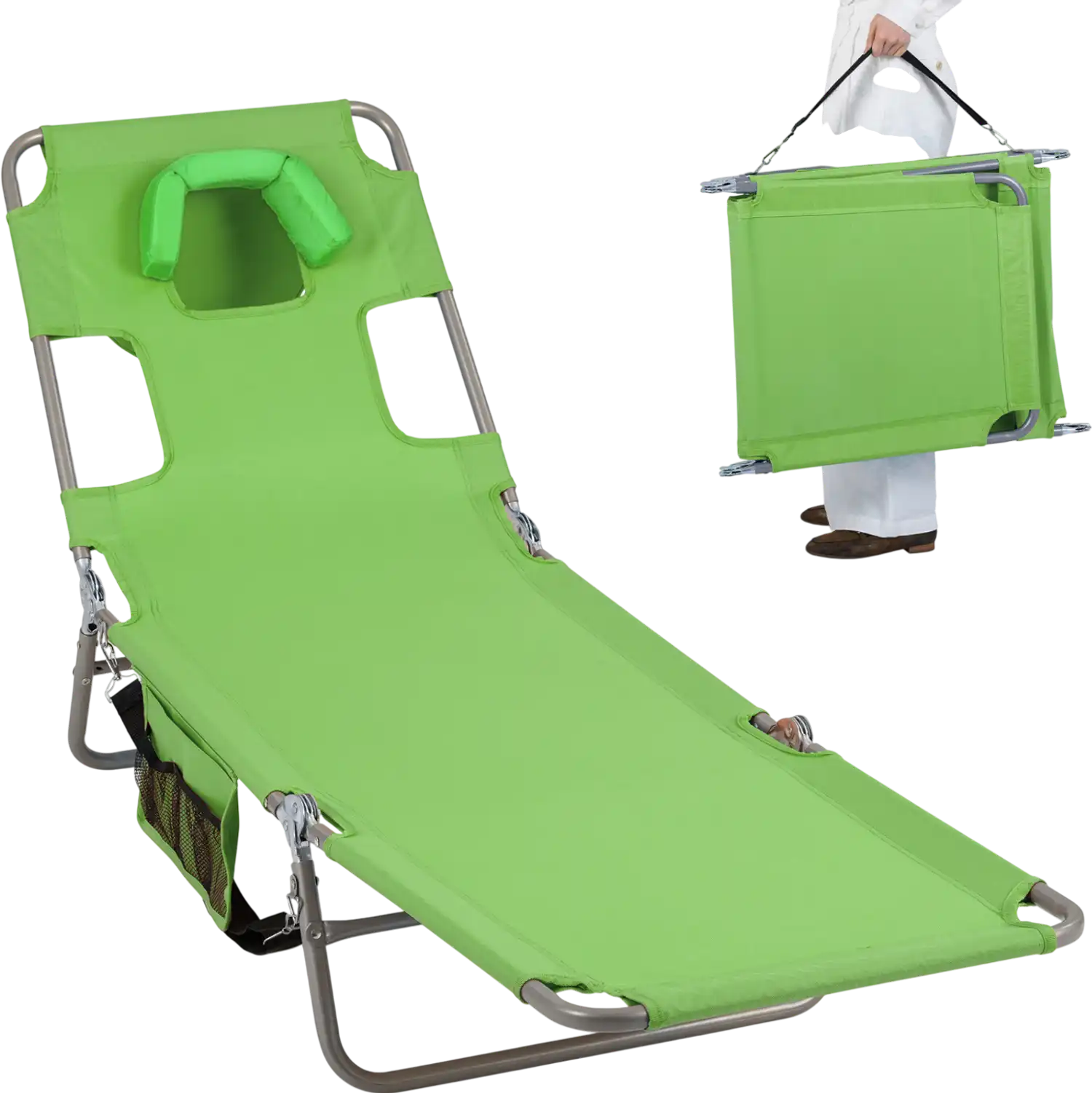 Costway Folding Beach Lounge Chair Adjustable Backrest Lawn 54460174 New