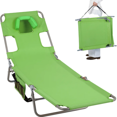 Costway Folding Beach Lounge Chair Adjustable Backrest Lawn 54460174 New