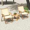 Lightweight beige folding camp chairs set of 2 with cozy armrests, perfect for beach or backyard relaxation.